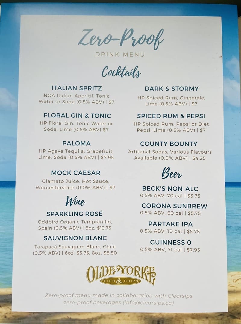 Olde Yorke fish and chips menu Toronto